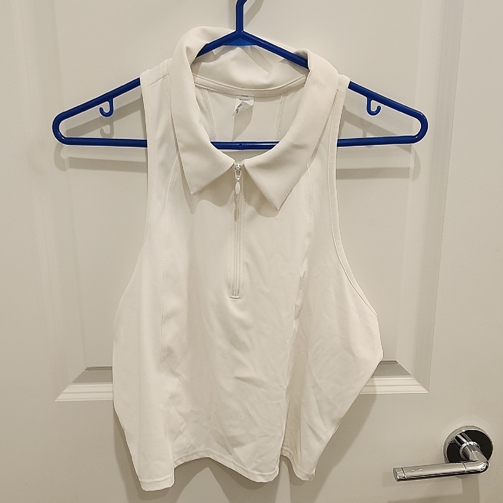 Old Navy Powersoft Go-Dry Collar White Zip Cropped Tank Top Activewear XL Womens